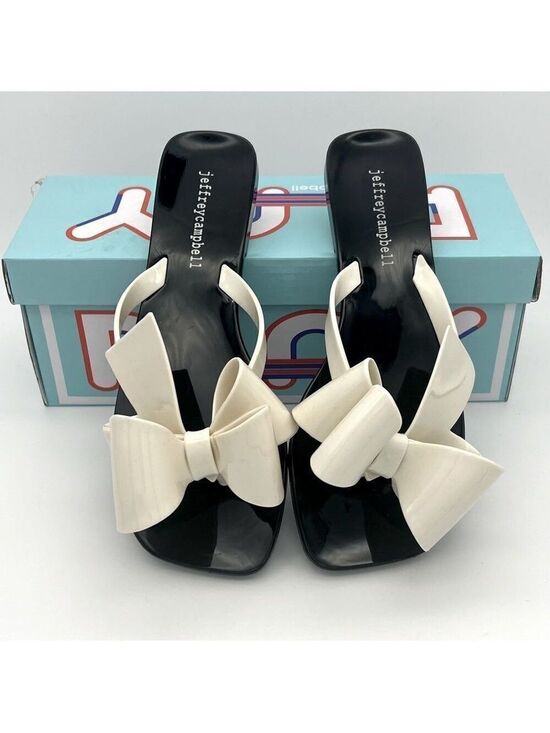 Jeffrey Campbell Shoes - Jeffrey Campbell Size 6 Sugary Sandals black with cream bow NWT